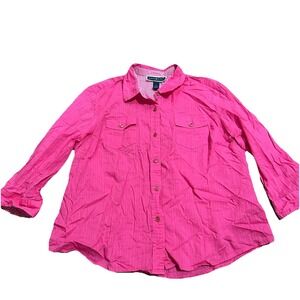 Karen Scott Petite XL Pink Blouse Shirt Top W/Check Pattern Button Up